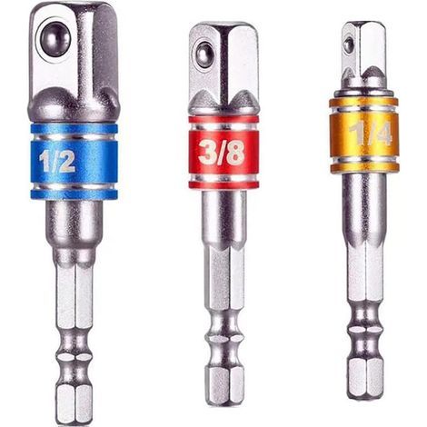 3 Pcs Impact Grade Socket Adapter, Socket Bit Adapters Set, High Speed Nut Driver, Socket Bit Hex Shank Adapter, Wrench Adapter Extension, pour les Outils de Réparation Domicile, Outils Bricolage