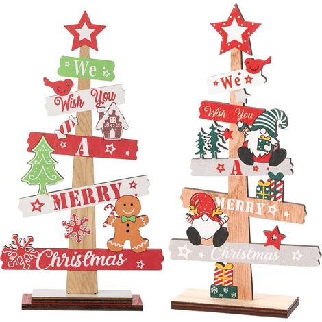 (2 articles) Décorations de bonhomme de neige et de Père Noël, décorations de bonhomme en pain d'épice, décorations de table en bois en forme de sapin de Noël. (1/5)