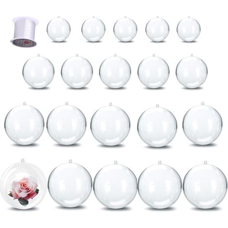 Personalisierte Weihnachtskugeln, 20 transparente Acryl-Weihnachtskugeln mit 20 m Aufhängeschnur, individuell befüllbare Weihnachtskugeln, personalisierte Fotodekoration für den Weihnachtsbaum (5 + 6 (1/5)