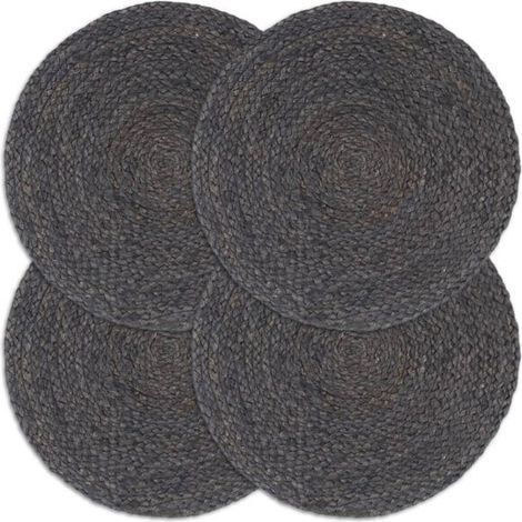 Sets de table, lot de 4, gris foncé, couleur unie, 38 cm, ronds, en jute. (1/5)