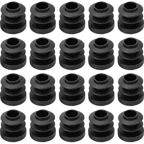 20 Embout nervuré rond,Plastique noir,14mm ID,Pour tube de chaise et table,Mobilier intérieur (1/5)