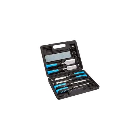 Set mit 8 Holzbeiteln, inklusive Schärfhilfe, Schleifstein und Aufbewahrungskoffer für die Holzbearbeitung, 1/4" - 1-1/2"  - Crezuo