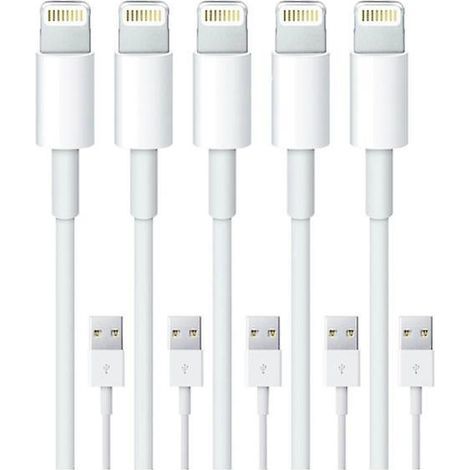 Lot de 5 chargeurs Lightning de 1 m compatibles avec iPhone Xs/ Max/X/8/7/6/5SE/5S iOS 12