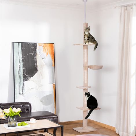 Árbol para gatos de sisal y felpa beige, 5 niveles, para rascar, descansar y trepar, 40 x 34 x 230-260 cm (1/5)