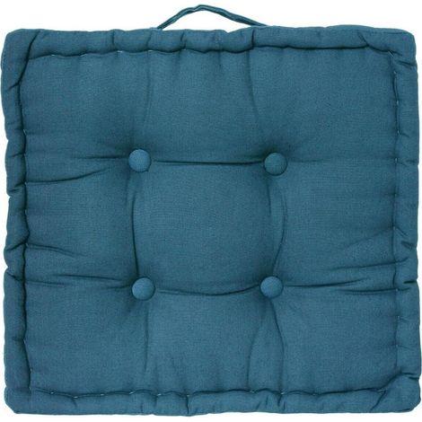 Atmosphera – Coussin de sol 40x40cm bleu canard – 100% coton – Doux et confortable – Avec poignée pour transport facile