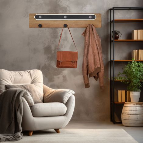 Wandleuchte Kleiderhaken Garderobe Flurleuchte Schlafzimmerlampe Wandlampe, Metall Acryl Kunststoff Alu schwarz braun, 1x LED 12W 450Lm 3000K warmweiß, B 65 cm