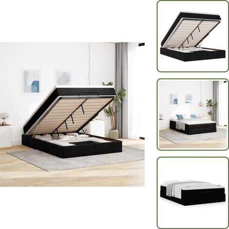 vidaXL Ottoman-Bett mit Matratze Schwarz 140x200 cm Stoff