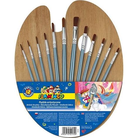 Set di 12 pennelli con manico in legno + tavolozza