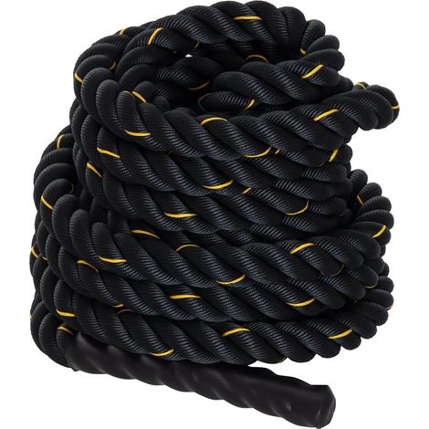 Corde de combat Ø38 mm Longueur 9 m Corde de combat d'entraînement, de force et de fitness en polyester ultra résistant noir (1/5)