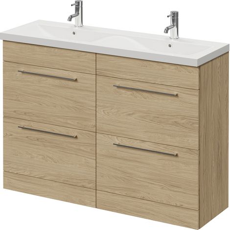 Napoli 390 Light Oak 1200mm 4 Drawer Vanity Unit with Double Glide Basins - 1200mm - Chrome 320mm Handle