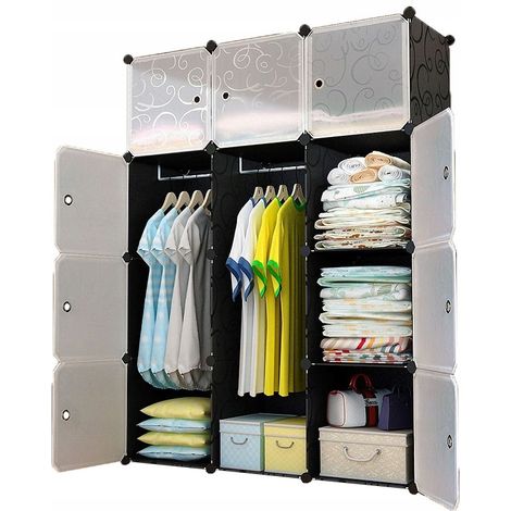 Großer modularer Kleiderschrank, Regal, Garderobe, 12x geräumiger Schrank für Kleidung und Spielzeug (1/5)