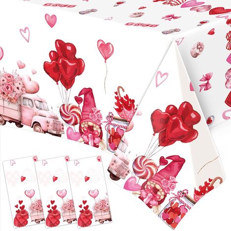 Lot de 3 nappes pour la Saint-Valentin, nappes jetables roses en forme de cœur, rectangulaires 137x274cm avec décorations en plastique rose. (1/5)