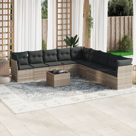 vidaXL Set Divano Giardino 10 pz con Cuscini Grigio Chiaro Polyrattan (1/3)