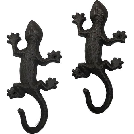 Porte-manteau fantaisie en fer pour décoration murale en forme de lézard - Pour intérieur et extérieur - Pour maison, jardin, cour, clôture, serviettes, laisses de chien, serviettes de plage (1/5)