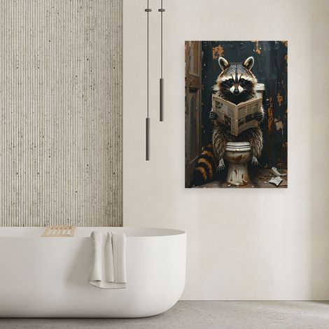 Wandbild Waschbär liest Zeitung schwarz und gold 40x60 (1/4)