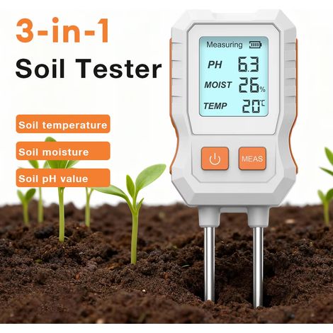 Testeur de sol 3 en 1 haute précision avec écran LCD pour plantes d'intérieur, pelouses et jardins, mesure du pH, de l'humidité et de la température (1/5)
