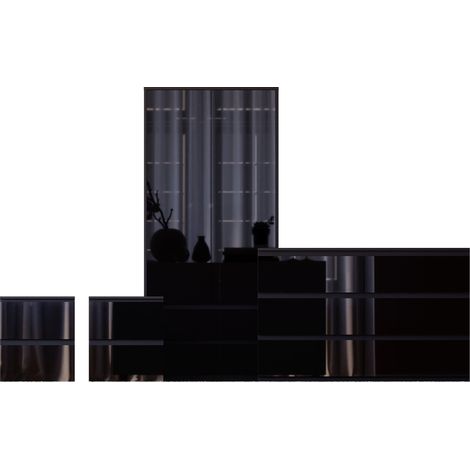 Glinton 4 Piece Bedroom Set (2 Drw Bedside x2, 6 Drw Chest, 2 Dr 2 Drw Wardrobe), Black (100% FSC) (1/4)