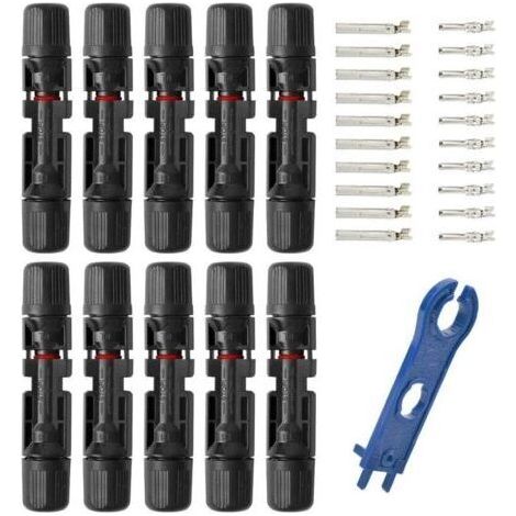 Lot de 10 paires de câbles de connexion solaire photovoltaïque PV mâle femelle avec clé étanche IP67 pour accessoires de câbles de panneaux solaires (1/5)