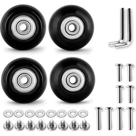 Ensemble de 4 Roues de Rechange pour Bagages 50 mm avec Roulements de 6 mm (0,24 Po) Kits de Réparation ABEC 608Zz en Caoutchouc Noir pour Valise et Patins (1/5)