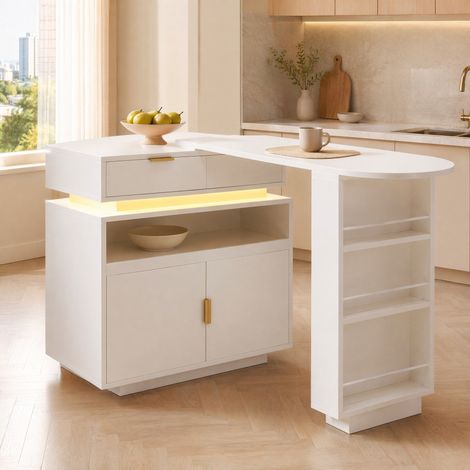 Table extensible bar 115-183 cm avec rangement blanc OKMYHOME (1/5)