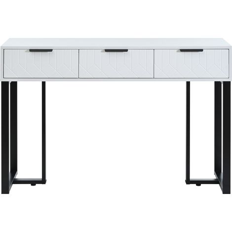 Tavolo consolle moderno con 3 cassetti in MDF bianco e nero, gambe in metallo, MODENUIT (1/5)