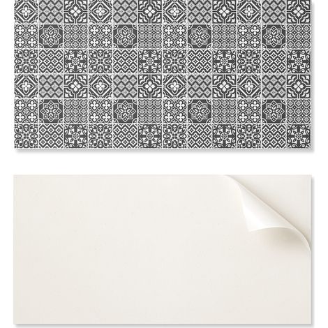 Panel de vinilo adhesivo para pasillo de 100x50 cm con estampados geom茅tricos tipo azulejos.