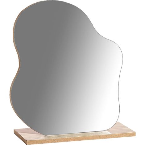 Miroir de maquillage acrylique sans cadre - Miroir asymétrique avec base en bois - Miroir de maquillage inclinable pour chambre à coucher, salon, salle de bain (1/5)