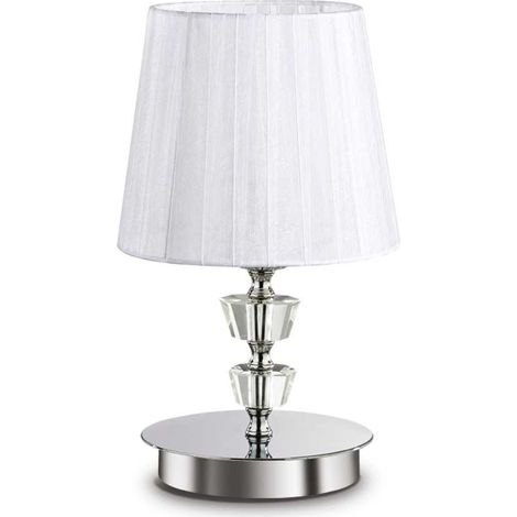 Ideal Lux Pegaso - 1 leichte große Tischlampe Chrom, Weiß, Kristall mit Organza-Schirm, E14