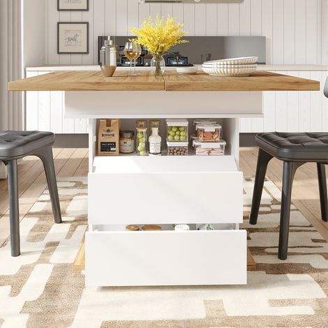 Table à manger télescopique (110-140×80 cm), table de cuisine pliante pour 4-6 personnes, table à manger extensible, table de cuisine peu encombrante pour cuisine et salon, table à manger avec trois n (1/5)