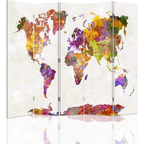 Paravento bilaterale, Mappa del mondo multicolore - 180x170 (1/5)