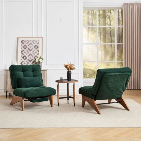 DESMIU Fauteuil relax à dossier réglable avec coussin lombaire pour salon et chambre en velours côtelé Vert Émeraude (1/5)