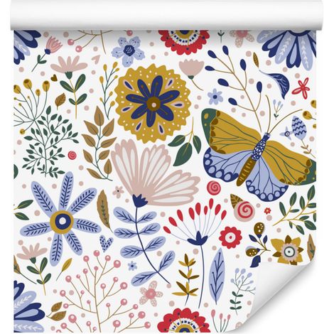 Carta da parati con fiori bianchi e blu per soggiorno e camera da letto 50x1000 cm (1/5)