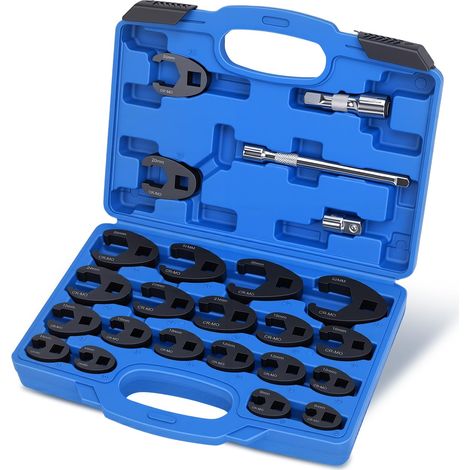 Ensemble de Clés, 24 Pièces Ensemble de Clé à Fourche à Emmancher 1/2" 3/8", Entraînement Extérieur Carré Clé, 8-32mm Drive Métrique Coffret de Douilles à Tuyauter, Clé à Écrou Évasé (1/5)
