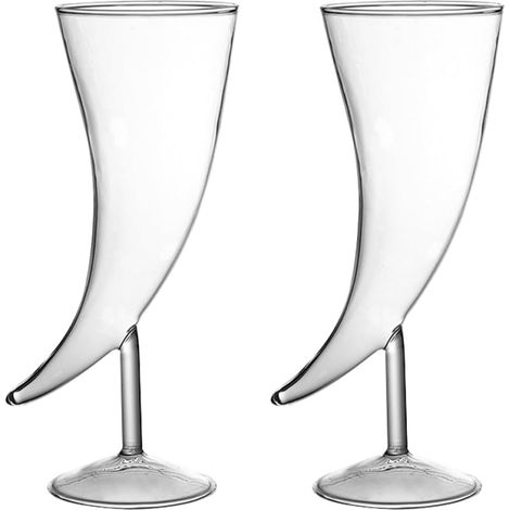 Verre de Corne Créatif en Verre Transparent, Lot de 2 Pièces, Design Élégant de Corne, Pratique et Décoratif Maison Restaurant (1/5)