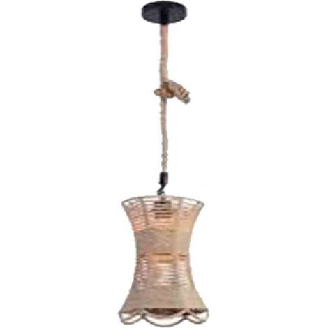 Lampadario a sospensione con paralume a cono in corda di canapa stile vintage retrò lampada attacco E27 (1/2)