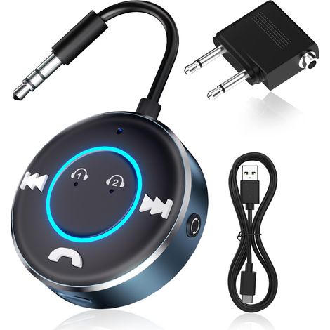 2 en 1 Transmetteur Bluetooth 5.3, Adaptateur Bluetooth avec Jack 3.5mm AUX, Émetteur et Récepteur Audio sans Fil pour Voiture, Avion, Téléphone, TV, Casque, Enceinte (1/5)