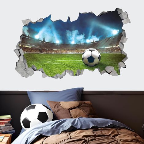 Sticker mural 3D - Motif football - Stade de football - Pour chambre d'enfant garçon - 85 x 55 cm - Décoration murale de sport pour chambre à coucher, salon (1/5)