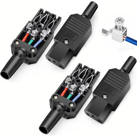 Pieces IEC 320 C13 AC Plug Adapter 250V with Screw Terminal, IEC C13 3 Pin Plug (Black)