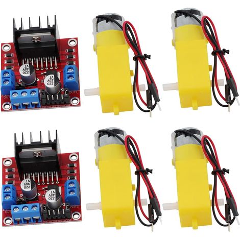 2 x L298N Ponte doppio tipo H Modulo di controllo del motore passo-passo + 4 TT kit DC gear motor welded with a jumper 2P double shaft DC3-6V ratio 1:48 200 rpm (1/5)