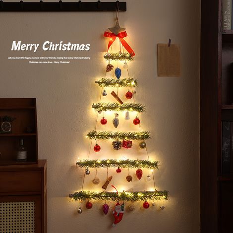 Decoración navideña, árbol de Navidad de pared iluminado, decoración navideña, decoración de piñas y enredaderas, 55113cm (1/5)