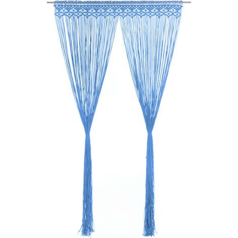 Rideaux à pompons en coton bleu, 140 x 240 cm (1/5)
