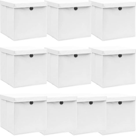 Cajas de almacenaje con tapas 10 uds tela blanco 32x32x32 cm vidaXL