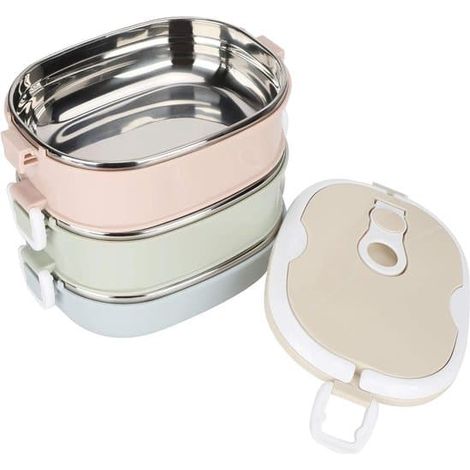 Récipient alimentaire isotherme — Boîte repas thermique pour plats chauds — Récipient en acier inoxydable — Chauffe-plat portable pour étudiants — 3 niveaux (1/5)