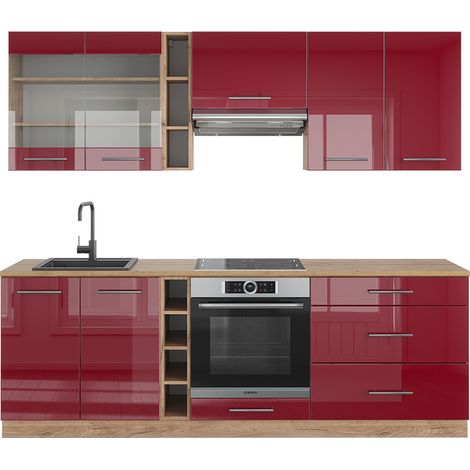 Cucina componibile Fame-Line, Bordeaux lucido/rovere dorato, 235 cm , PL Rovere, Vicco (1/5)
