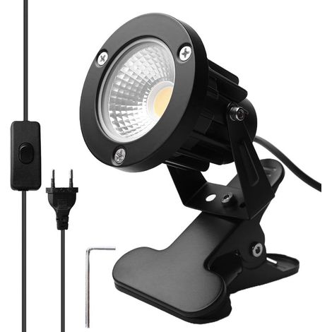 Projecteur LED avec prise 10 W blanc chaud 3000 K, clip intégré et câble 1,8 m, étanche IP65, pour pelouse jardin extérieur cour et aménagements extérieurs (1/5)