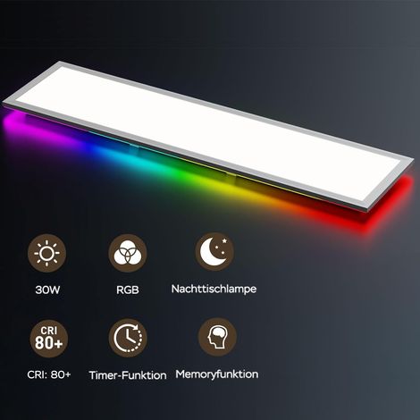 Modlicht LED-Panelleuchte 30W mit 4W RGB-Weiß,100x25cm,2850LM,3000-6500K,IP44,Fernbedienung,Ultra‑flach Deckenleuchte für Badezimmer Wohnzimmer [Klasse E]