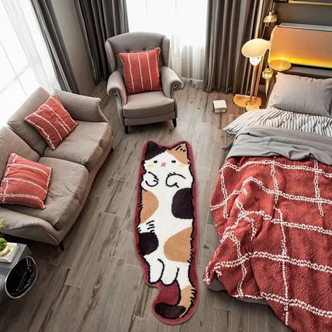 Tapis d'entrée - Tapis pour chat - Tapis d'entrée pour chat fait main - 40 x 120 cm - Absorbant - Facile à nettoyer - Matelas de sol - Pour salon, chambre, chambre d'enfant et paillasson - Noir, blanc (1/5)