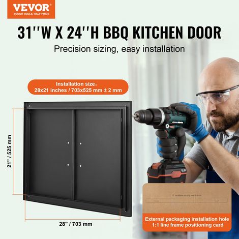 Porte d'Accès pour Barbecue, Double Porte de Cuisine Extérieure 788x610x46 mm, Porte Encastrée Plaque Froide, avec Poignées, pour Îlot de Barbecue Noir (Inox + Produit Pulvérisé à l'Huile) (1/5)