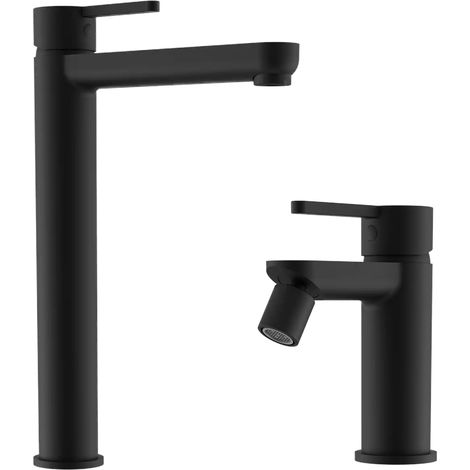 Mélangeur avec lavabo haut et bidet sans vidange en laiton noir mat Mod. Virna