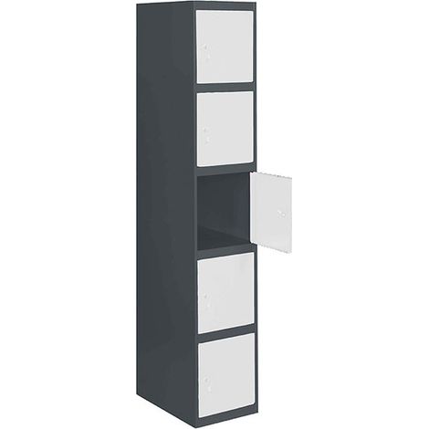 SimonRack Vestiaire Métallique 5 Porte, 1800x400x500 mm, Serrure à Clé et Aérations, Anthracite/Blanc Simonlocker (1/2)